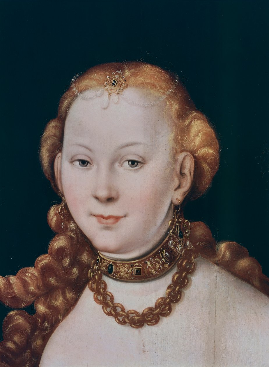 Vénus, detalhe de Vénus e Cupido (óleo sobre painel) de Lucas the Elder Cranach