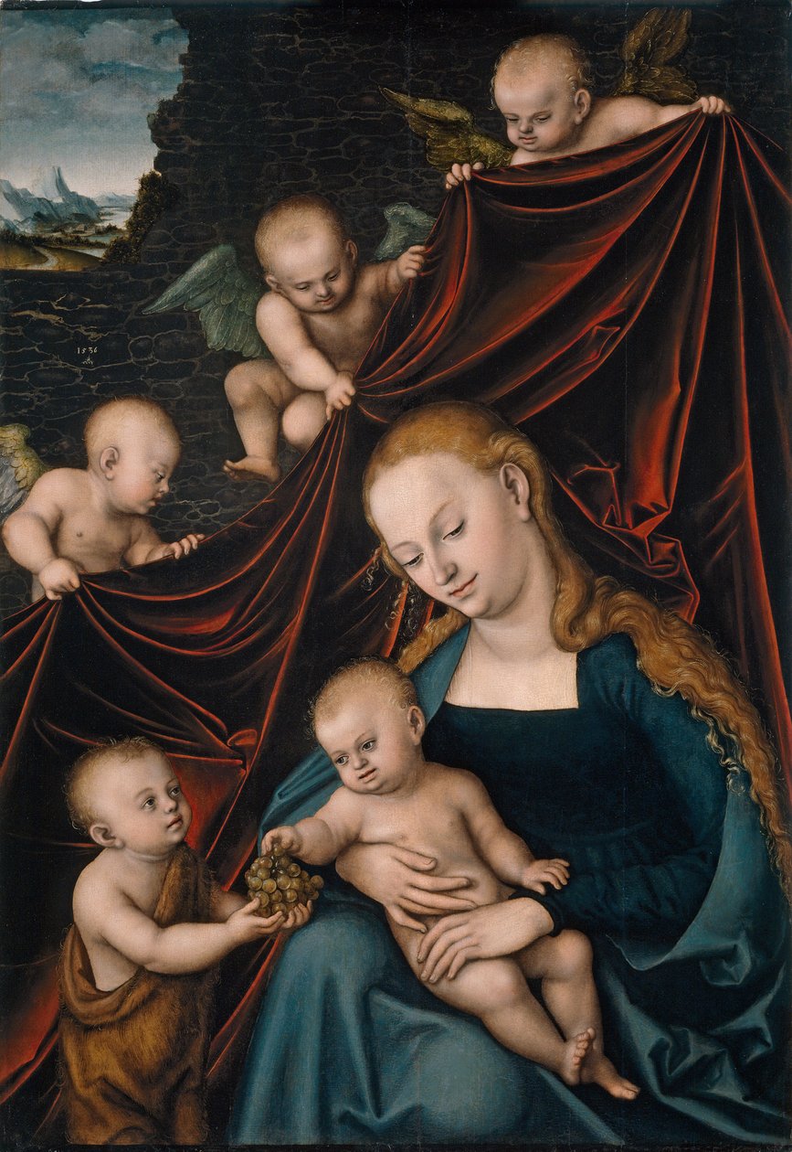 A Virgem e o Menino com Pintura de São João e Anjos de Lucas Cranach o Ancião (1472-1553) 1536 Dim 121,3x83,4 cm Museo del Prado, Madrid de Lucas the Elder Cranach
