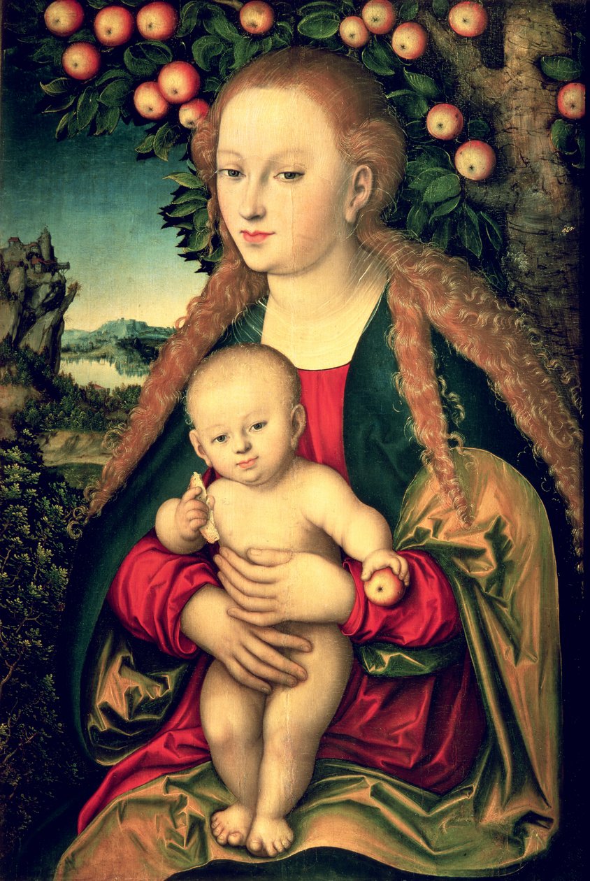 Virgem e o menino sob uma macieira de Lucas the Elder Cranach