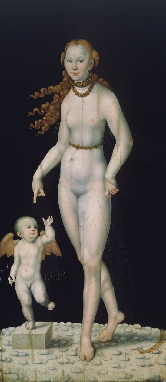 Vénus e Cupido, pintados em painel de Lucas the Younger Cranach