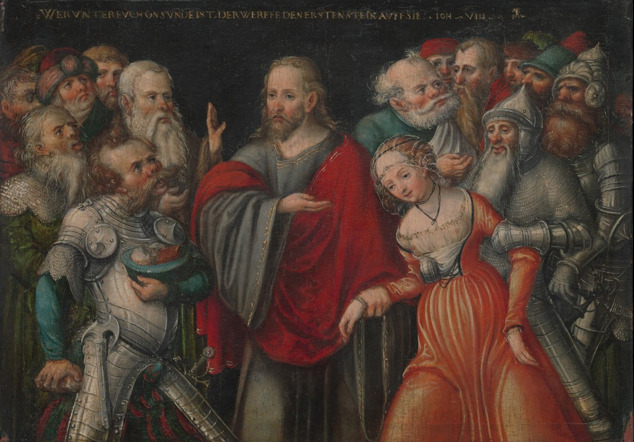 Cristo e a adúltera, c.1545-50 (óleo sobre faia) de Lucas the Younger studio of Cranach