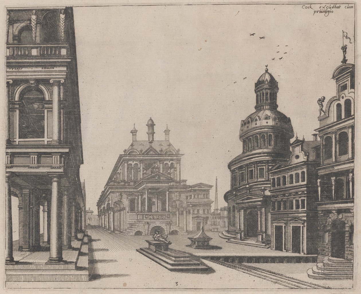 Canto de um Palácio com Colunata e Edifício Circular de Lucas van Doetechum and Johannes