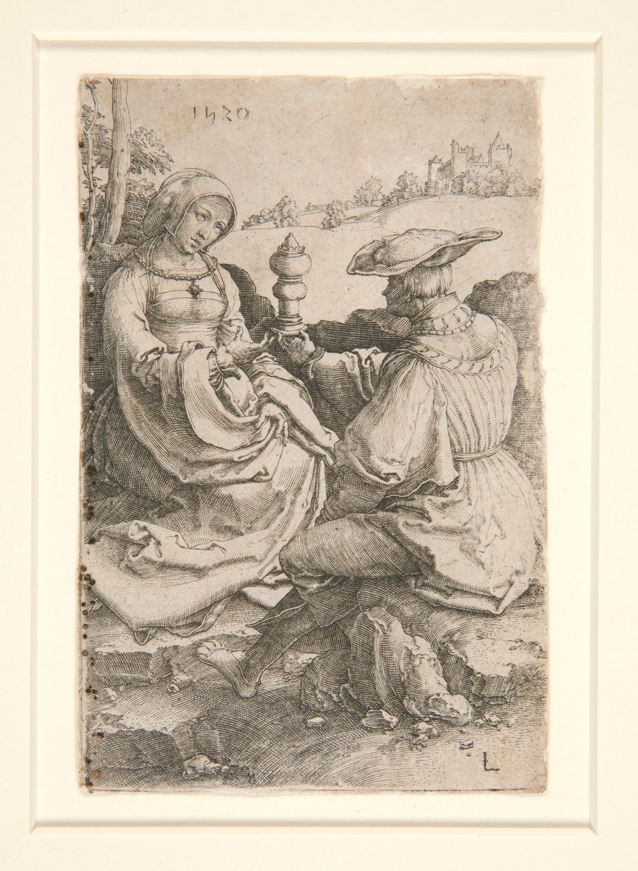 Um Nobre e uma Senhora sentados numa Paisagem de Lucas van Leyden