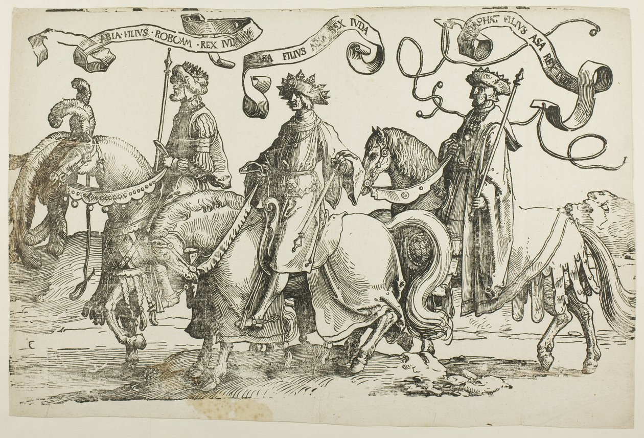Abias, Asa, Jehosafat, prato dois, de Os Doze Reis de Israel de Lucas van Leyden