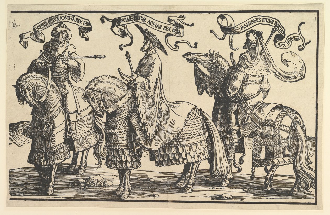Acaz, Ezequias, Manasses, de The Twelve Kings of Israel, ca. 1520. de Lucas van Leyden