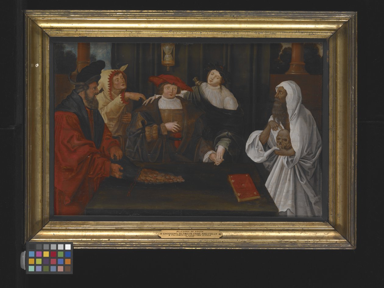 Alegoria da Juventude Cruzando a Fama e a Loucura (óleo sobre madeira) de Lucas van Leyden
