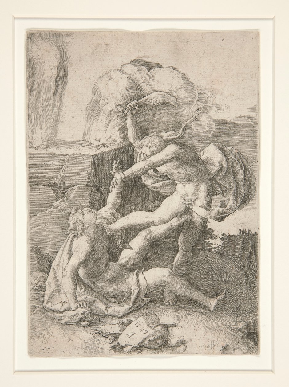 Caim Matando Abel, da História de Adão e Eva de Lucas van Leyden