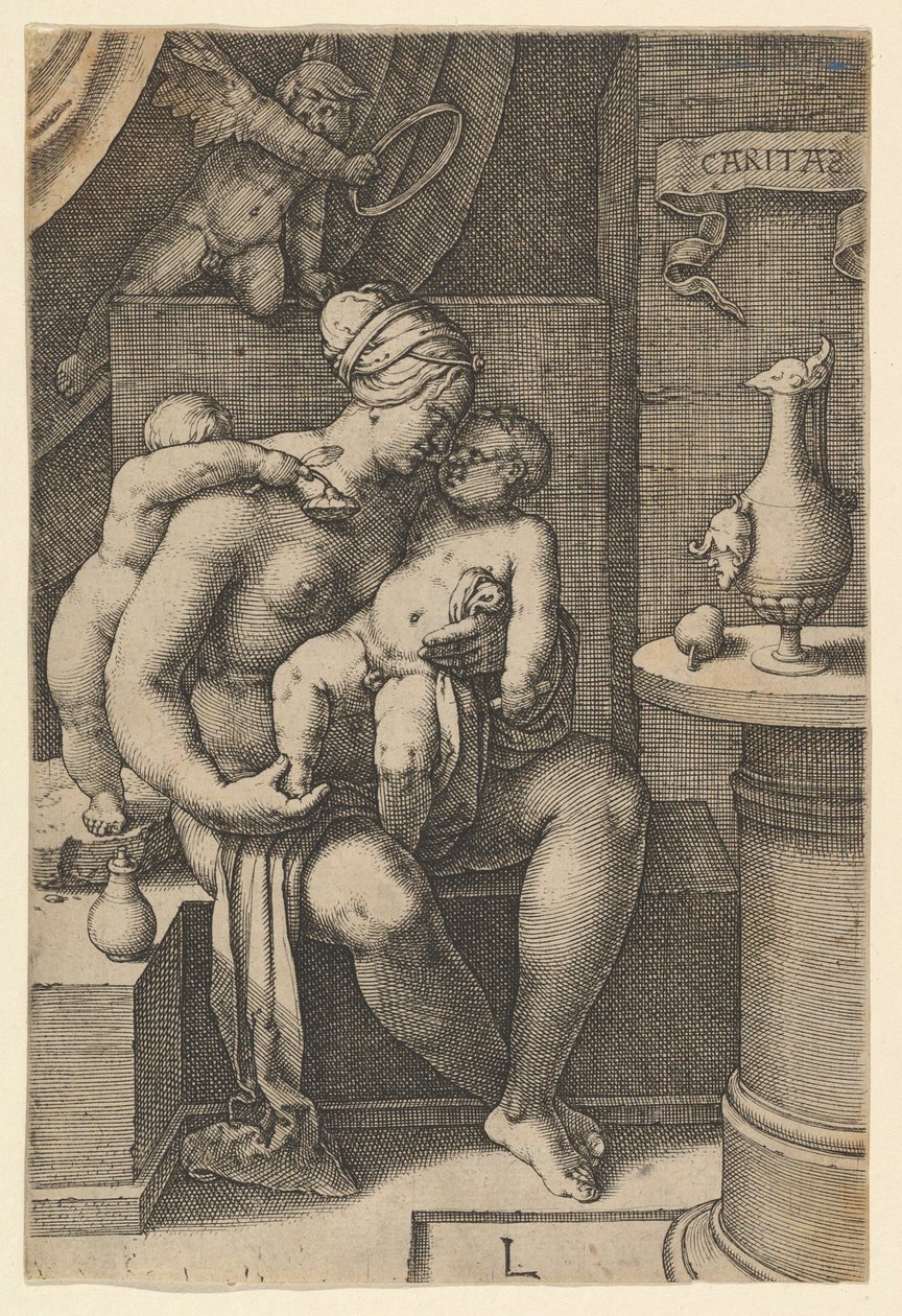 Caridade, da série As Sete Virtudes, 1530. de Lucas van Leyden