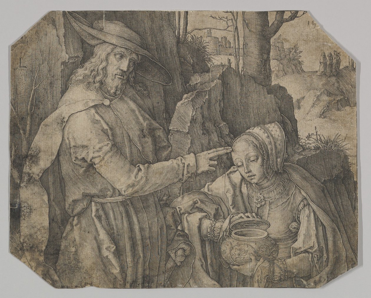 Cristo Aparecendo a Santa Maria Madalena como Jardineiro, 1519. de Lucas van Leyden
