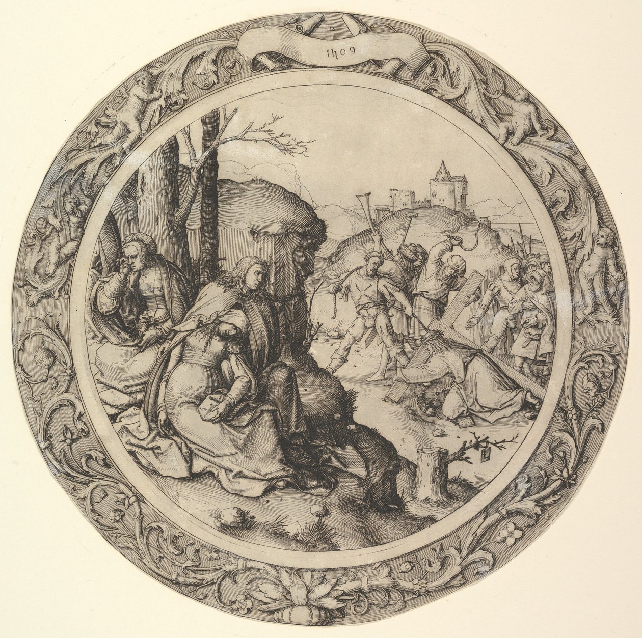Cristo que Carrega a Cruz, da Paixão Circular, 1509. de Lucas van Leyden