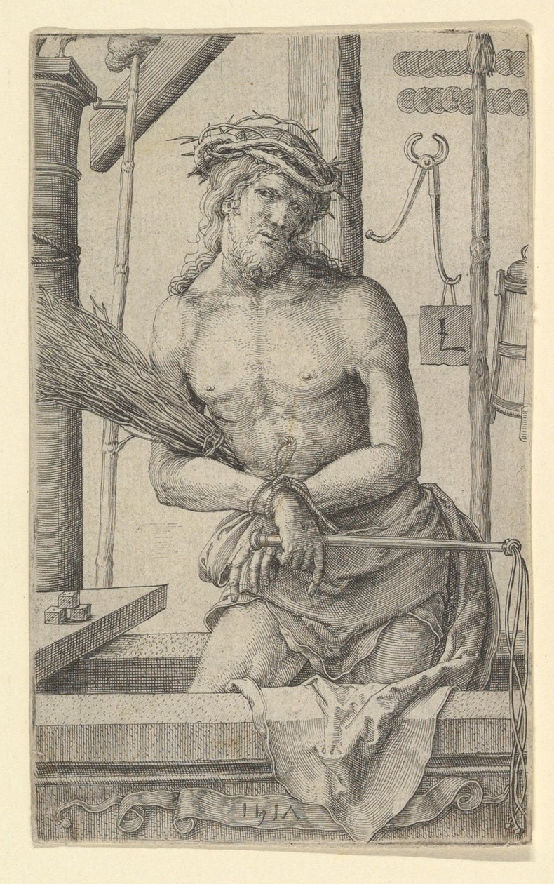 Cristo como o homem das dores, com os instrumentos da paixão., 1517. de Lucas van Leyden