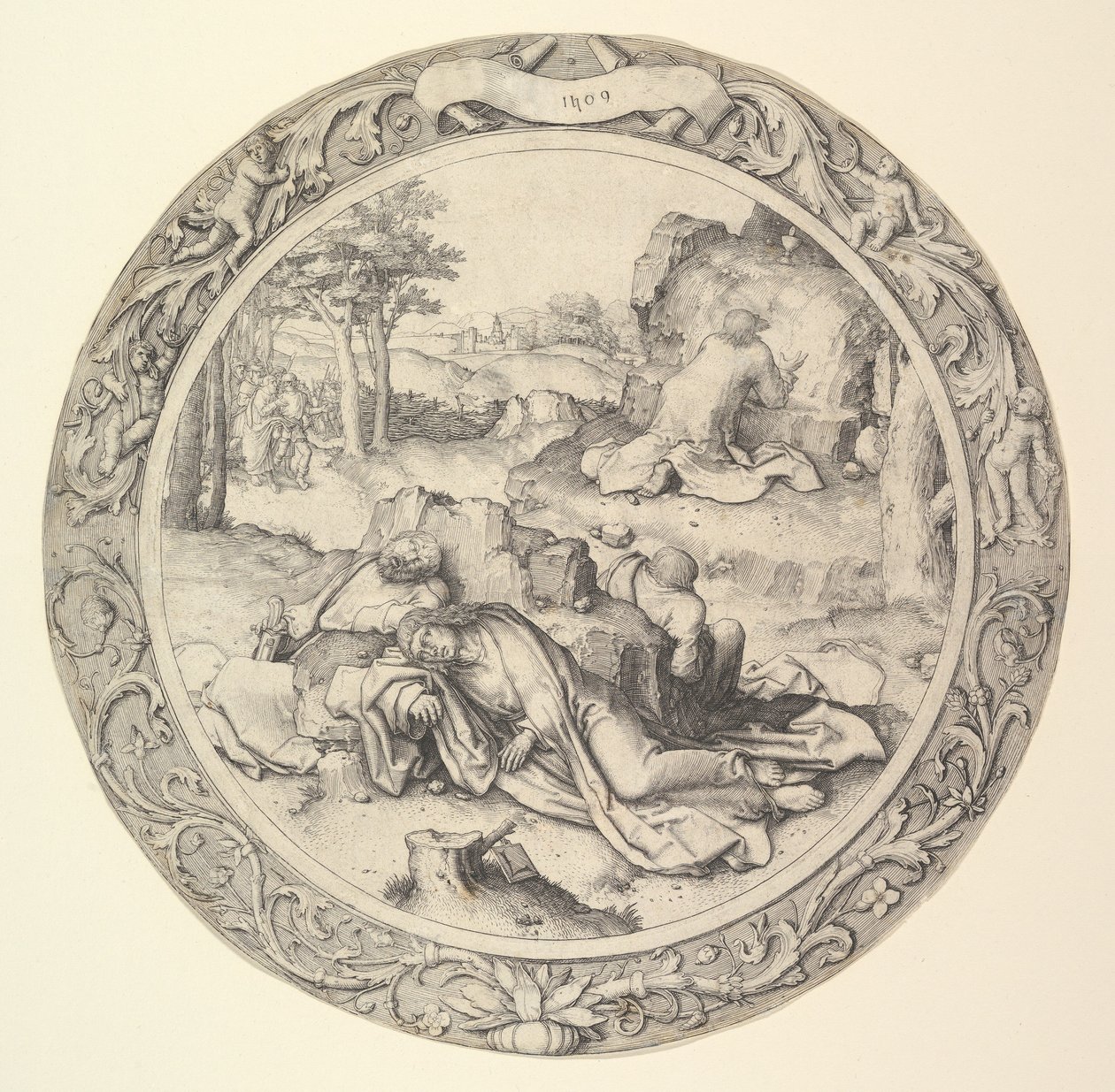 Cristo no Monte das Oliveiras, da Paixão Circular, 1509. de Lucas van Leyden