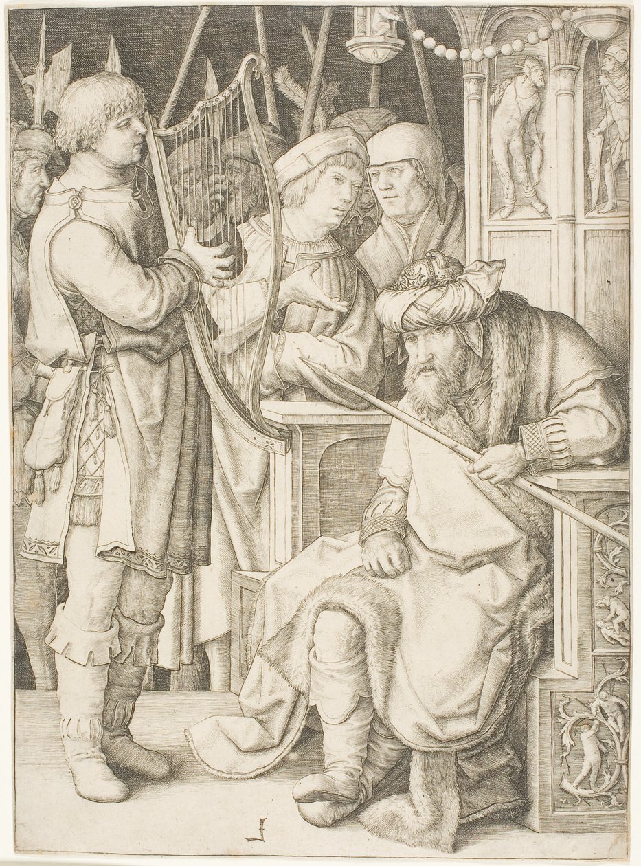 Davi tocando harpa diante de Saul de Lucas van Leyden
