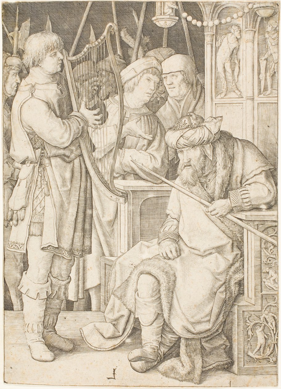 Davi tocando harpa diante de Saul de Lucas van Leyden