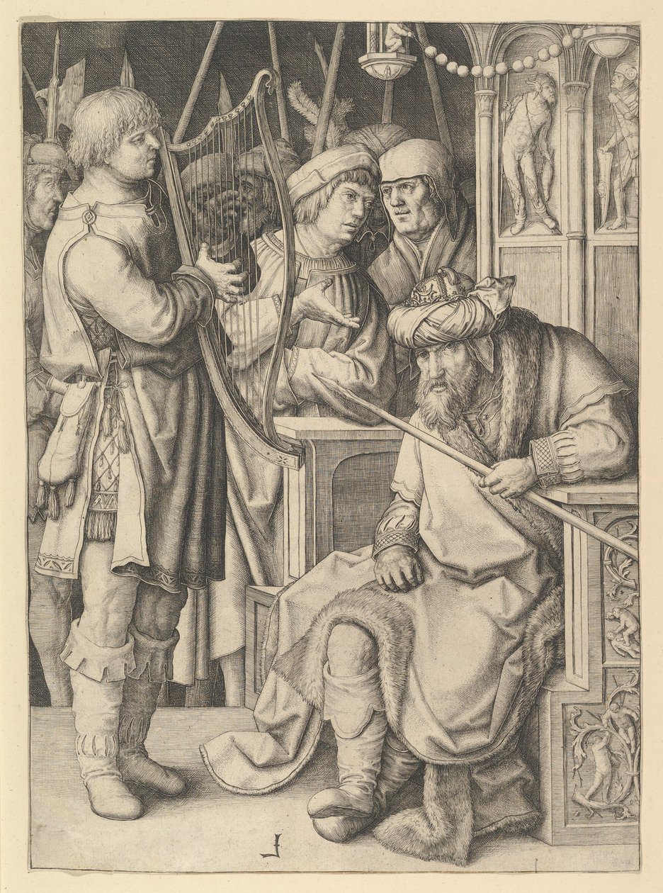 Davi a tocar harpa perante Saul de Lucas van Leyden