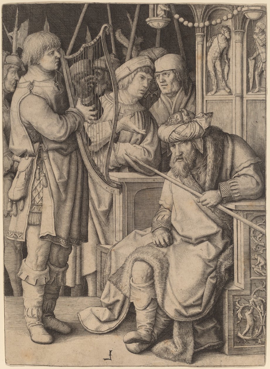 Davi tocando harpa diante de Saul de Lucas van Leyden