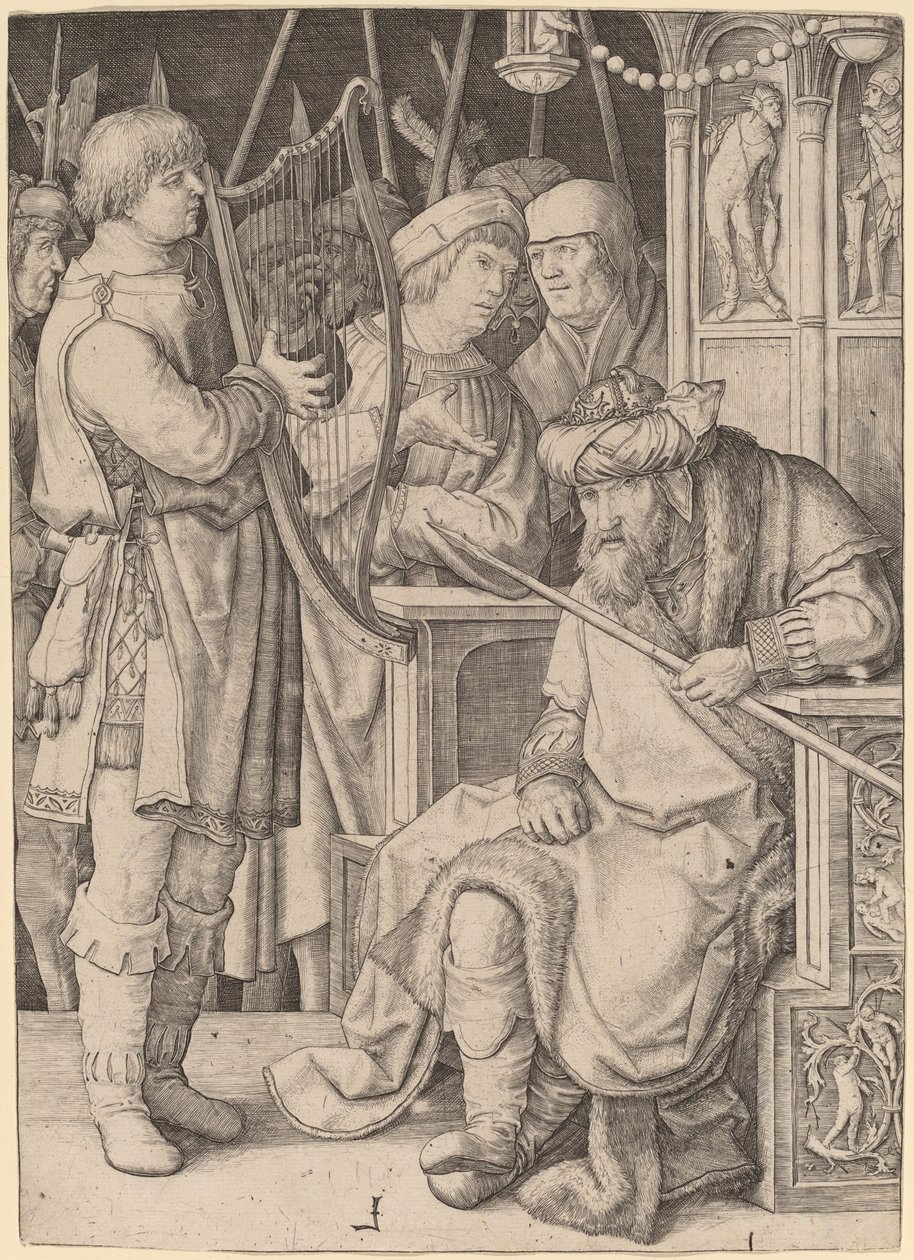 Davi tocando harpa diante de Saul de Lucas van Leyden