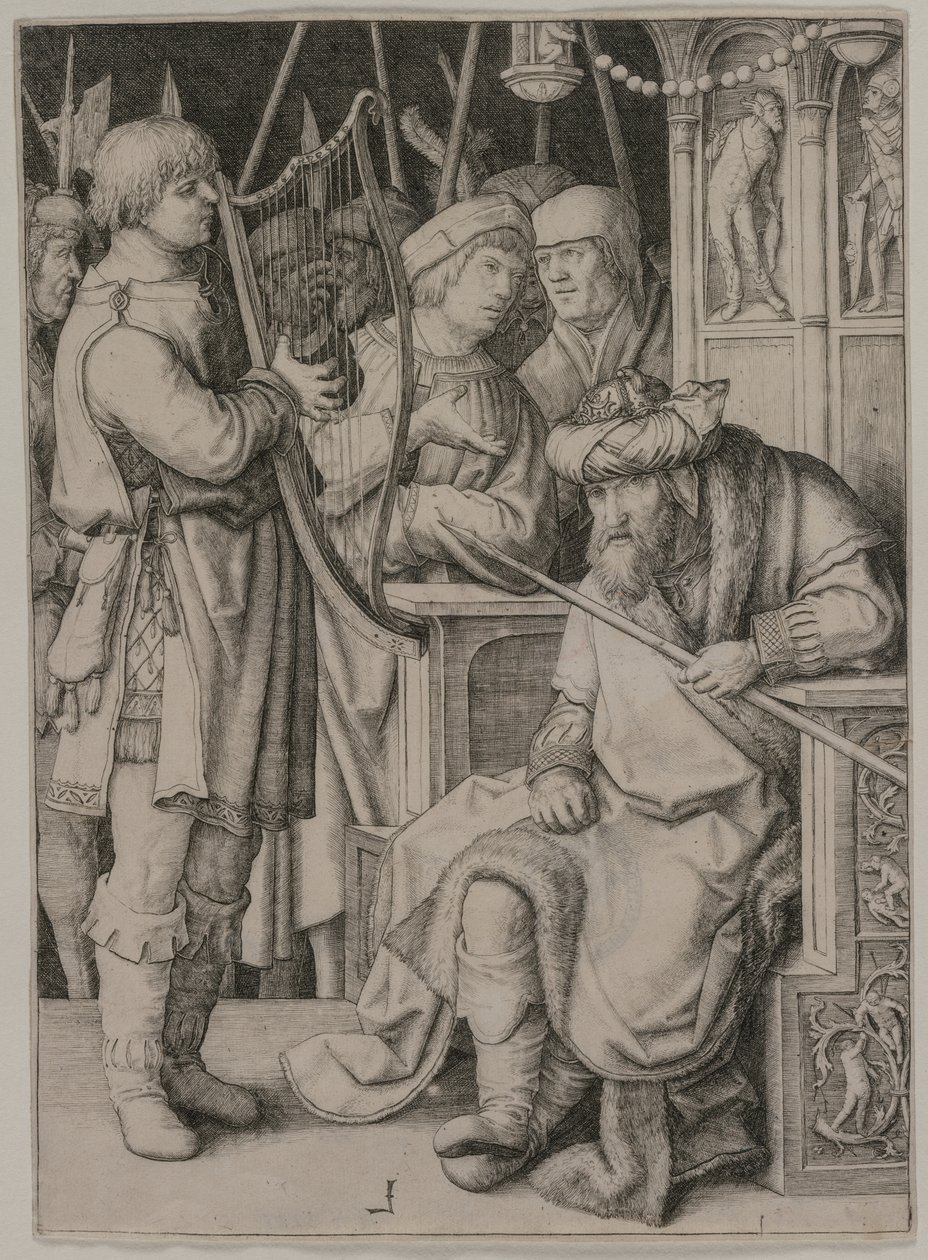 David tocando harpa antes de Saul, c. 1508 de Lucas van Leyden