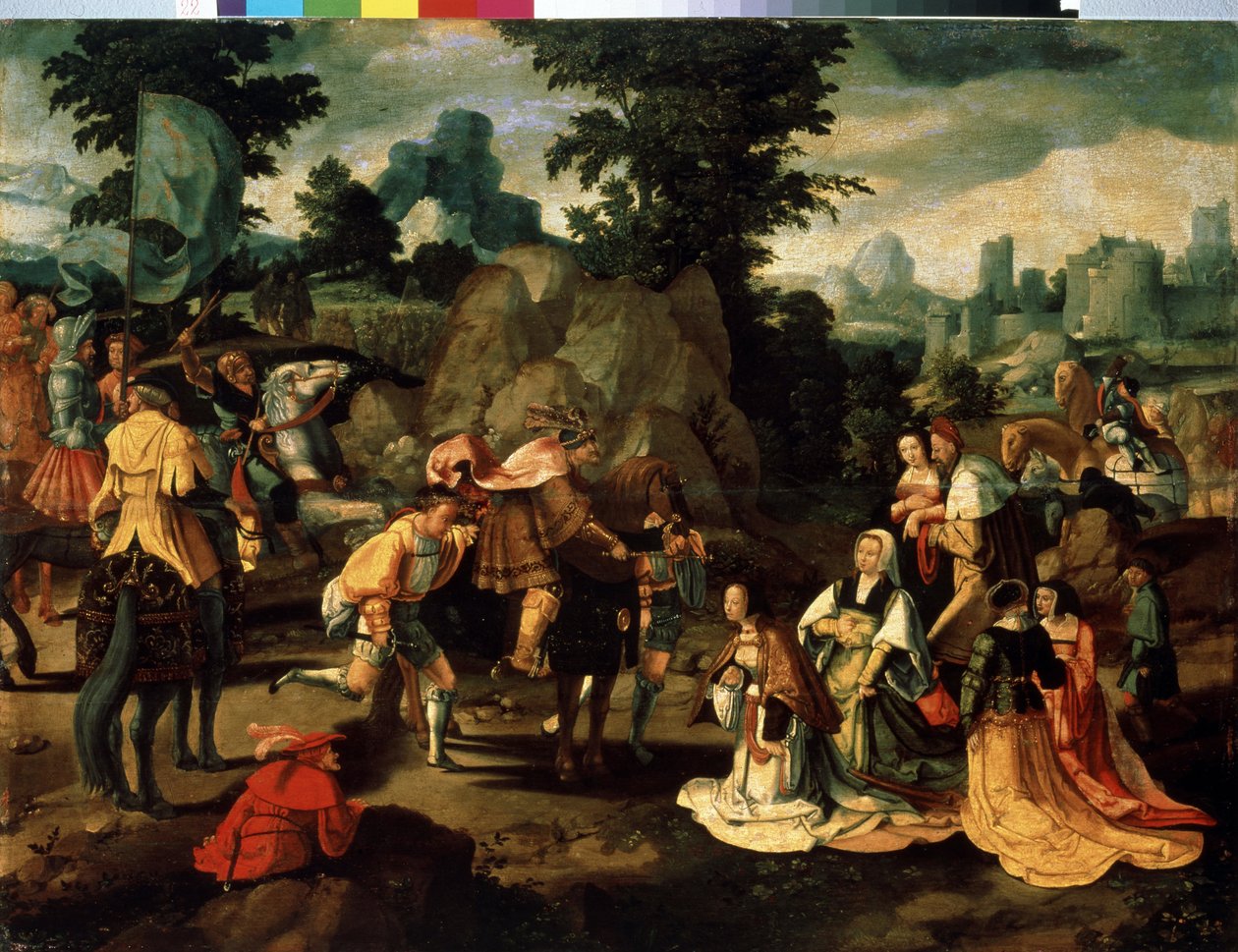 Davi e Abigail (Abigael, Abigail). Pintura de Lucas van Leyden (1489/94-1533). Óleo sobre madeira. Arte Renascentista do Baixo País. Museu de Arte Ocidental e Oriental, Odessa (Ucrânia) de Lucas van Leyden