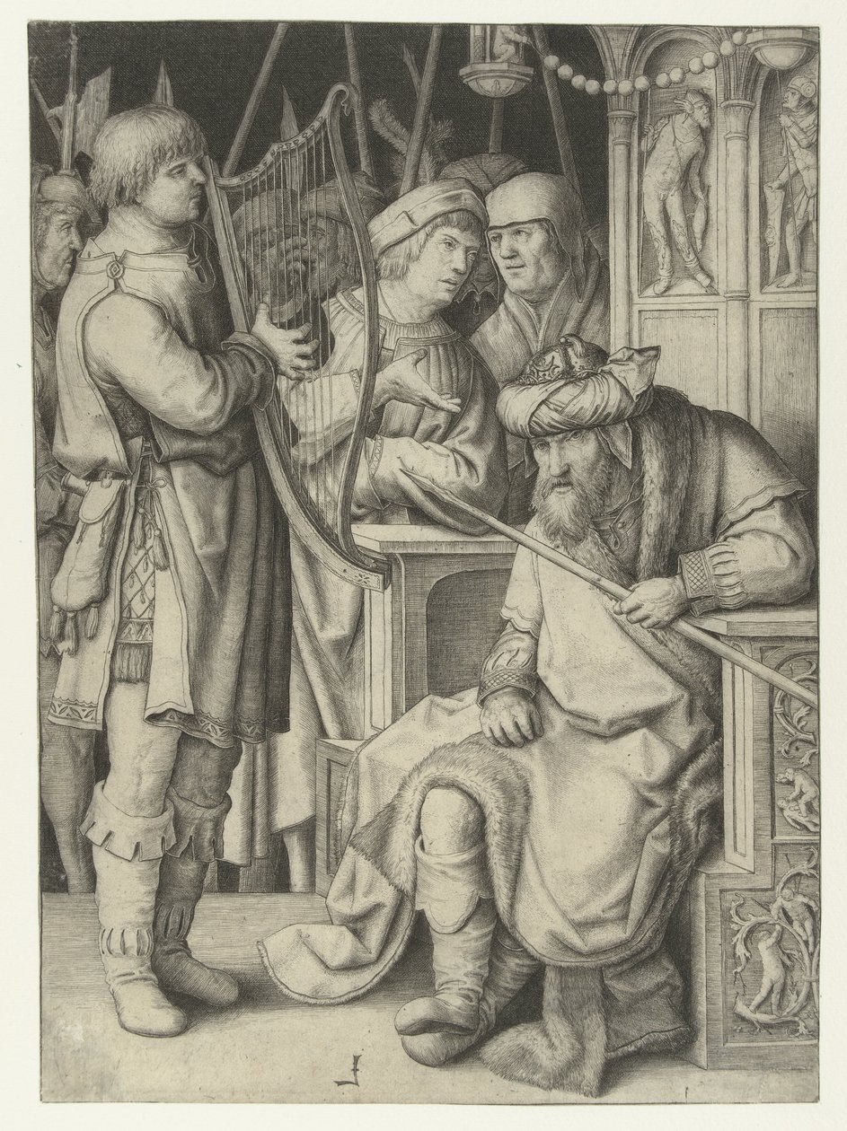 David toca harpa para Saul de Lucas van Leyden