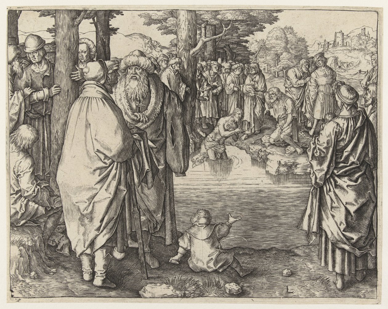 O baptismo de Cristo no rio Jordão de Lucas van Leyden