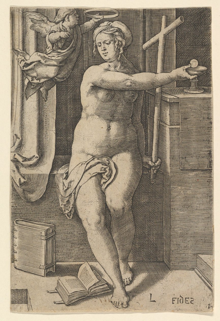 Faith Fides, da série The Seven Virtues, 1530. de Lucas van Leyden