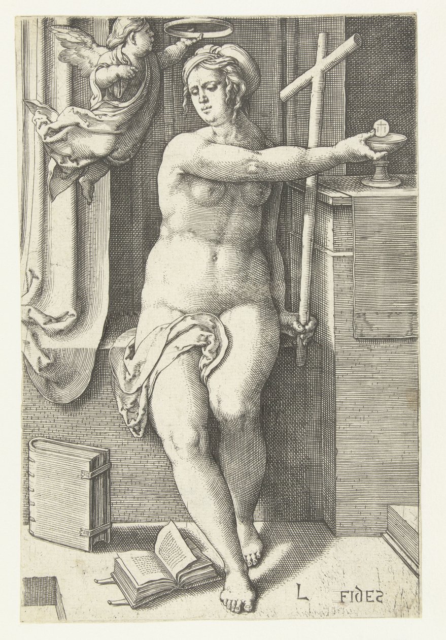 Acreditar Fides (título no objeto) Sete Virtudes (título da série) de Lucas van Leyden