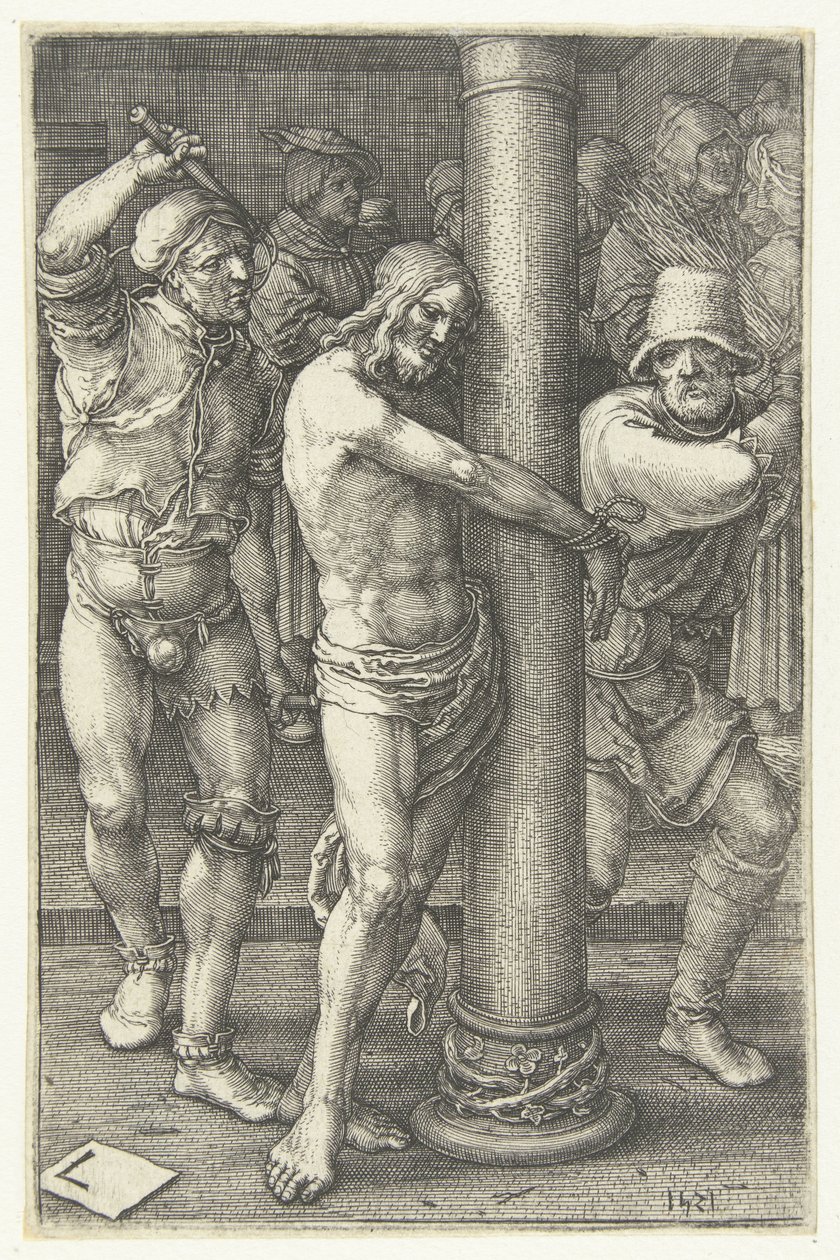A flagelação de Cristo
A Pequena Paixão (título da série) de Lucas van Leyden