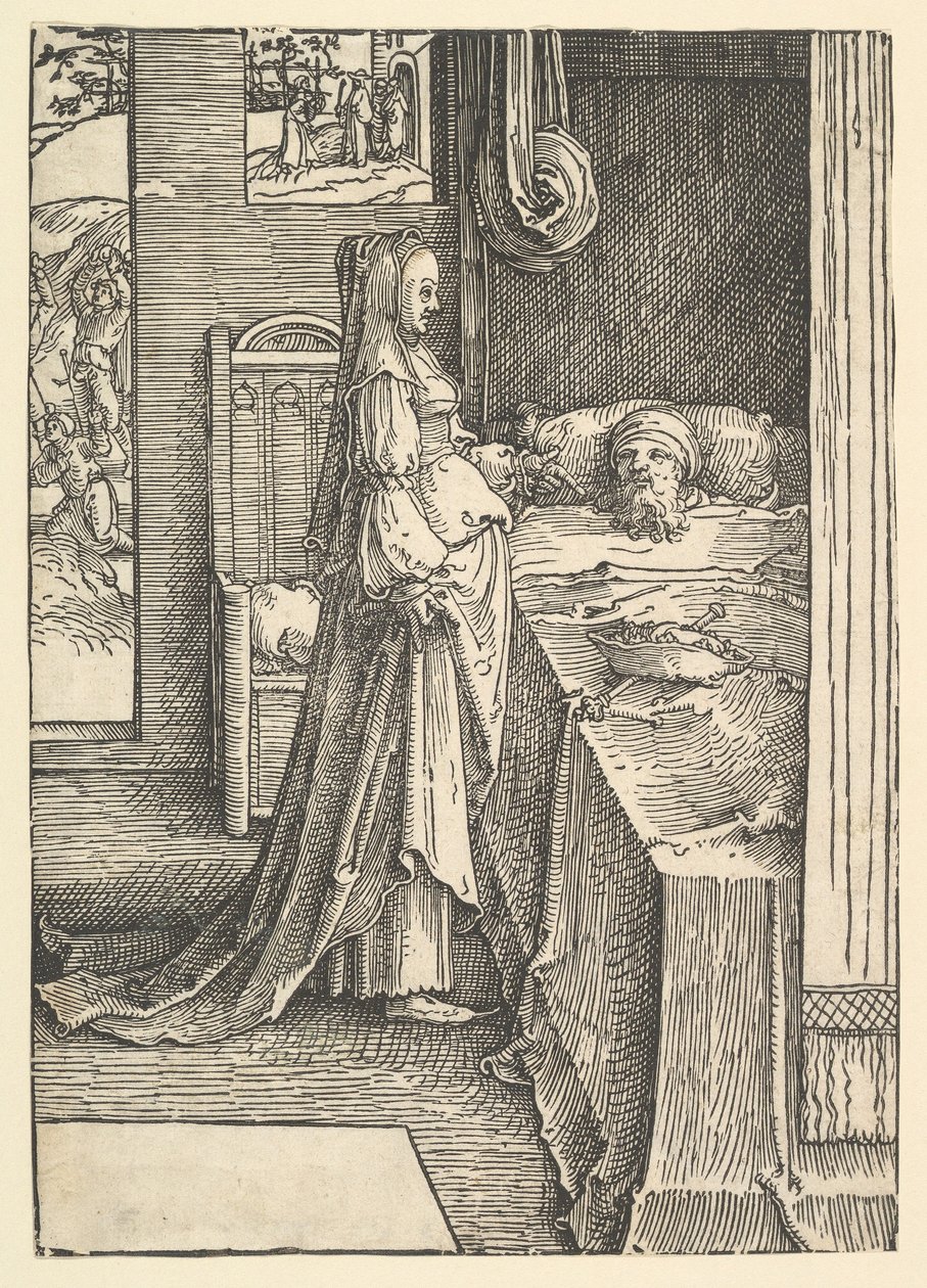 Jezabel prometendo as vinhas de Nabote ao rei Acabe, ca. 1517. de Lucas van Leyden