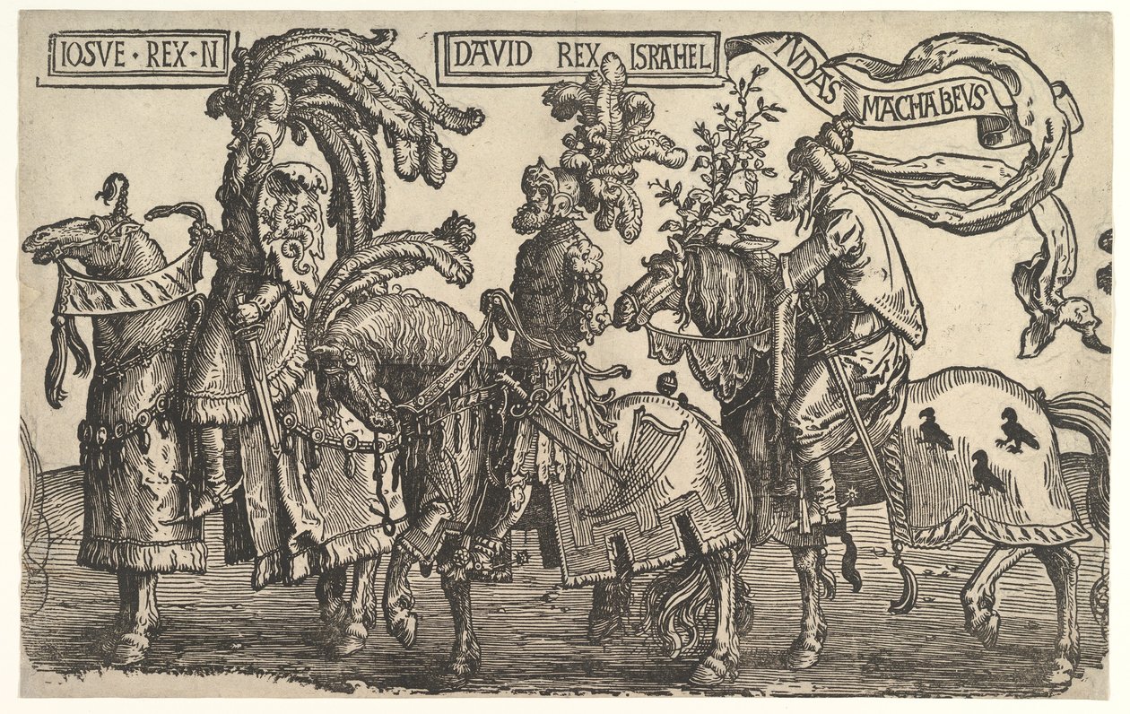 Joshua, David e Judas Maccabee, de The Nine Heroes, ca. 1520 de Lucas van Leyden
