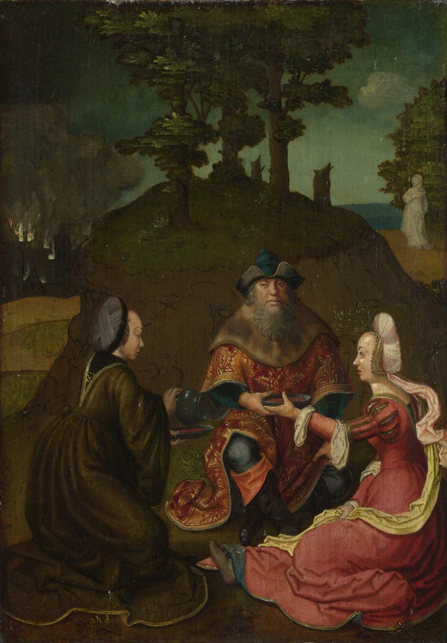 As Filhas de Ló fazem seu Pai beber vinho, 1508-1512 de Lucas van, Leyden