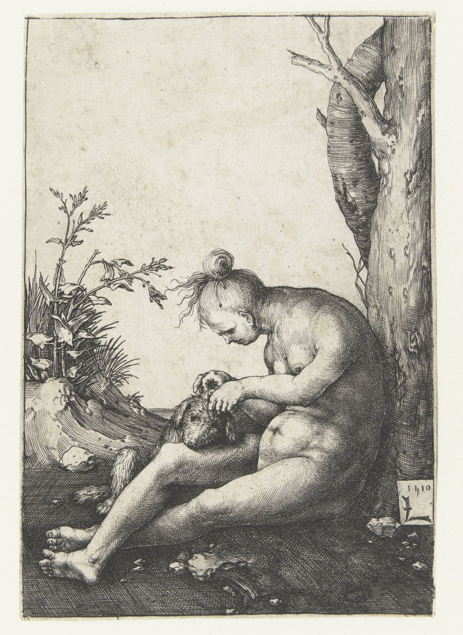 Mulher nua com cão de Lucas van Leyden