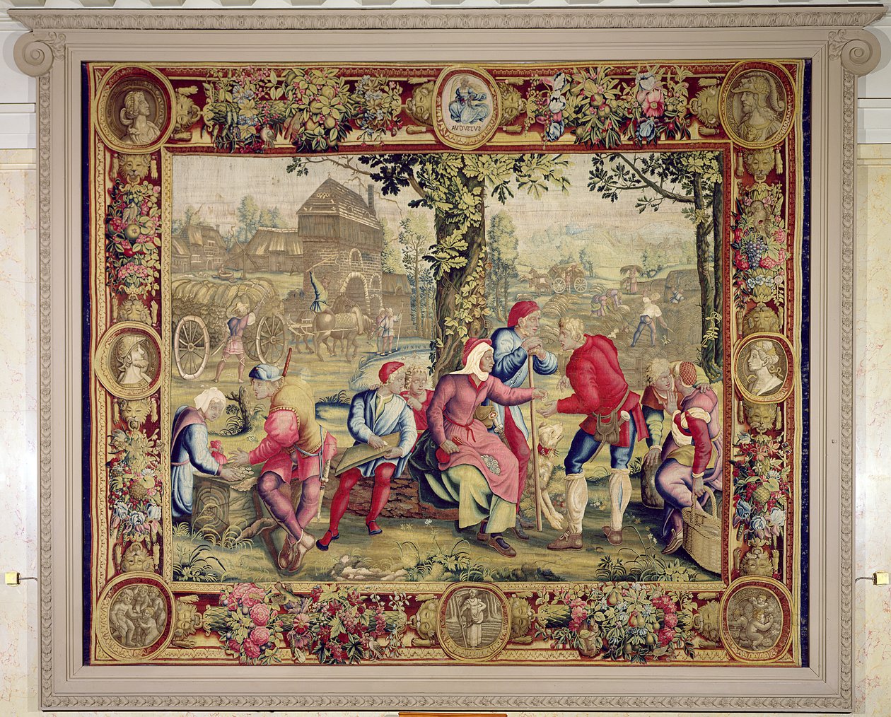 Pagando as colheitadeiras, oficina de Gobelins (tapeçaria) de Lucas van Leyden