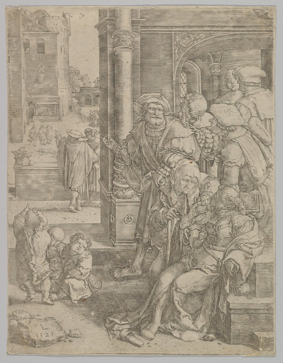 Poeta Virgílio Suspenso em uma cesta, 1525. de Lucas van Leyden
