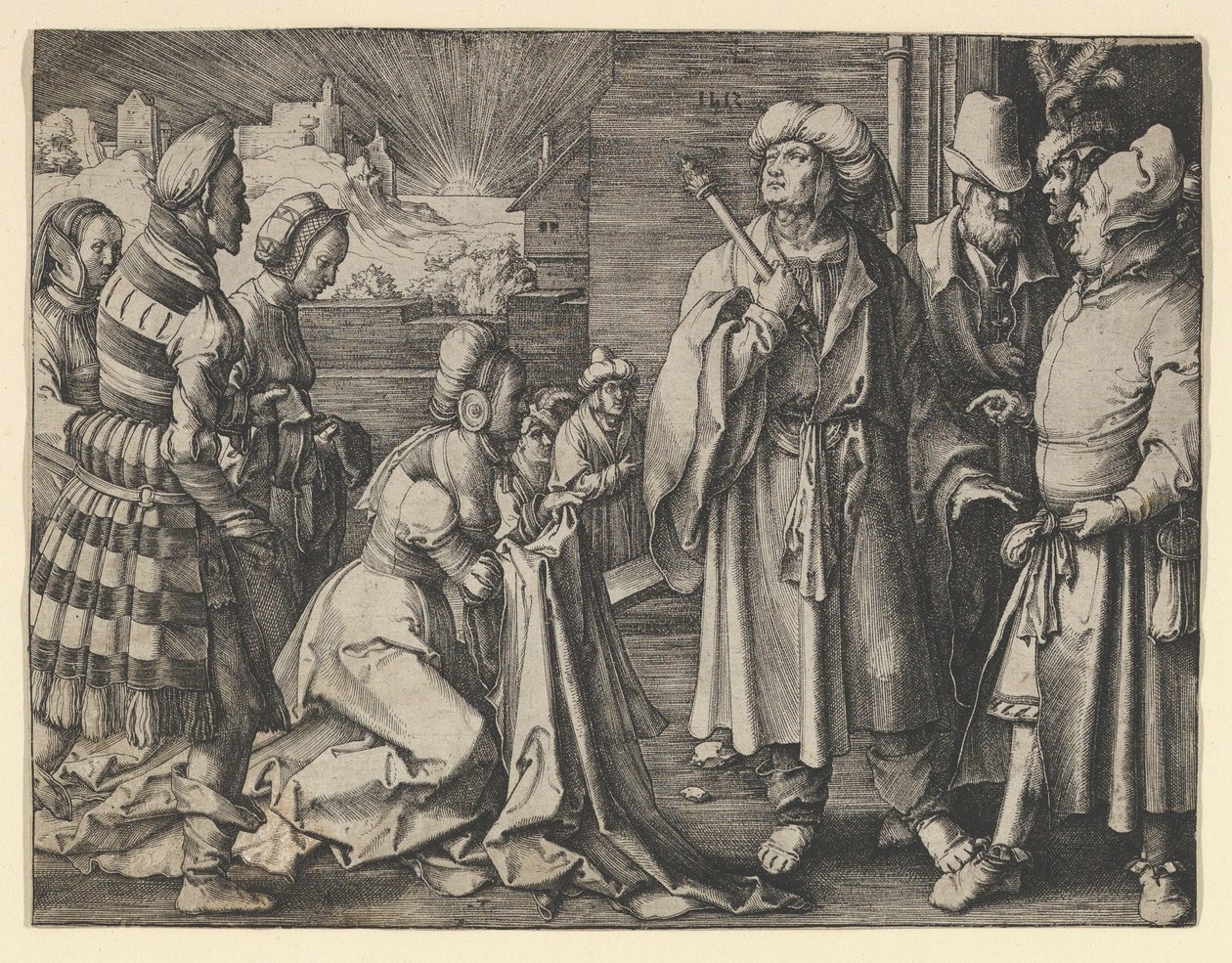 A Esposa de Potiphar Acusa Joseph, 1512. de Lucas van Leyden