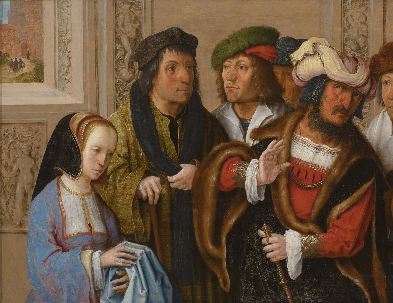 A esposa de Potifar mostra a roupa de Josephs, c. 1512 de Lucas van Leyden