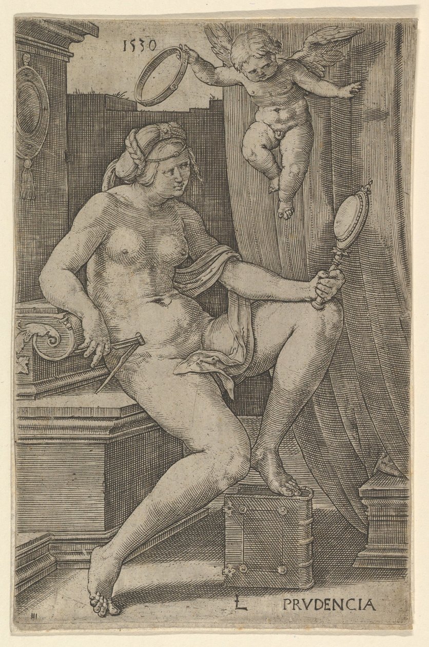 Prudência, da série As Sete Virtudes, 1530. de Lucas van Leyden