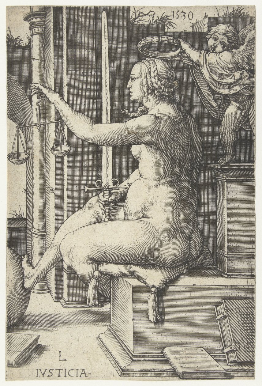 Justiça
Iusticia (título sobre o objecto)
Sete Virtudes (título da série) de Lucas van Leyden