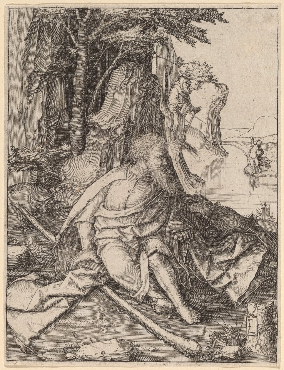 São Cristóvão na beira de um rio de Lucas van Leyden