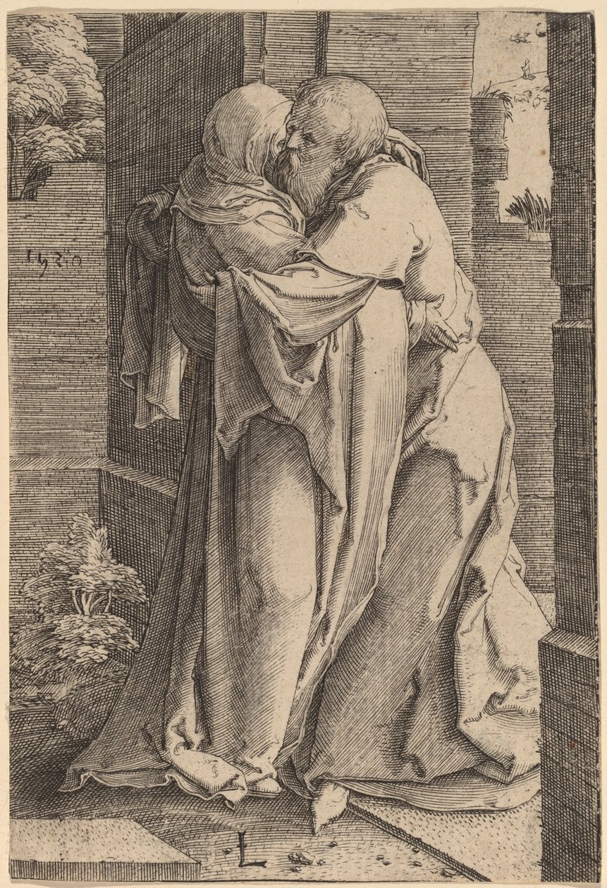 São Joaquim abraçando Santa Ana de Lucas van Leyden