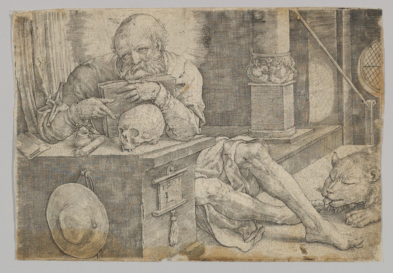 São Jerônimo em seu Estudo, 1521. de Lucas van Leyden