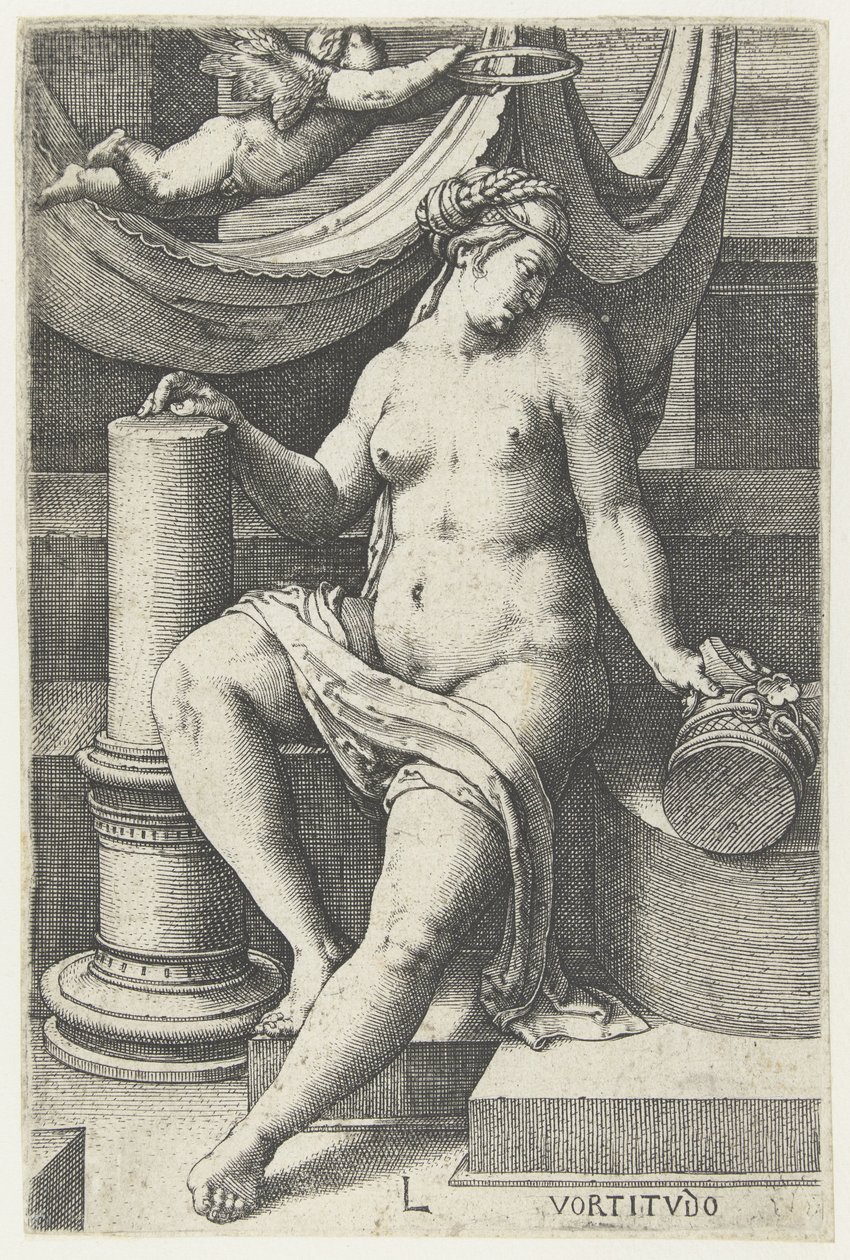 Fique bem logo Vortitudo (título no objeto) Sete Virtudes (título da série) de Lucas van Leyden