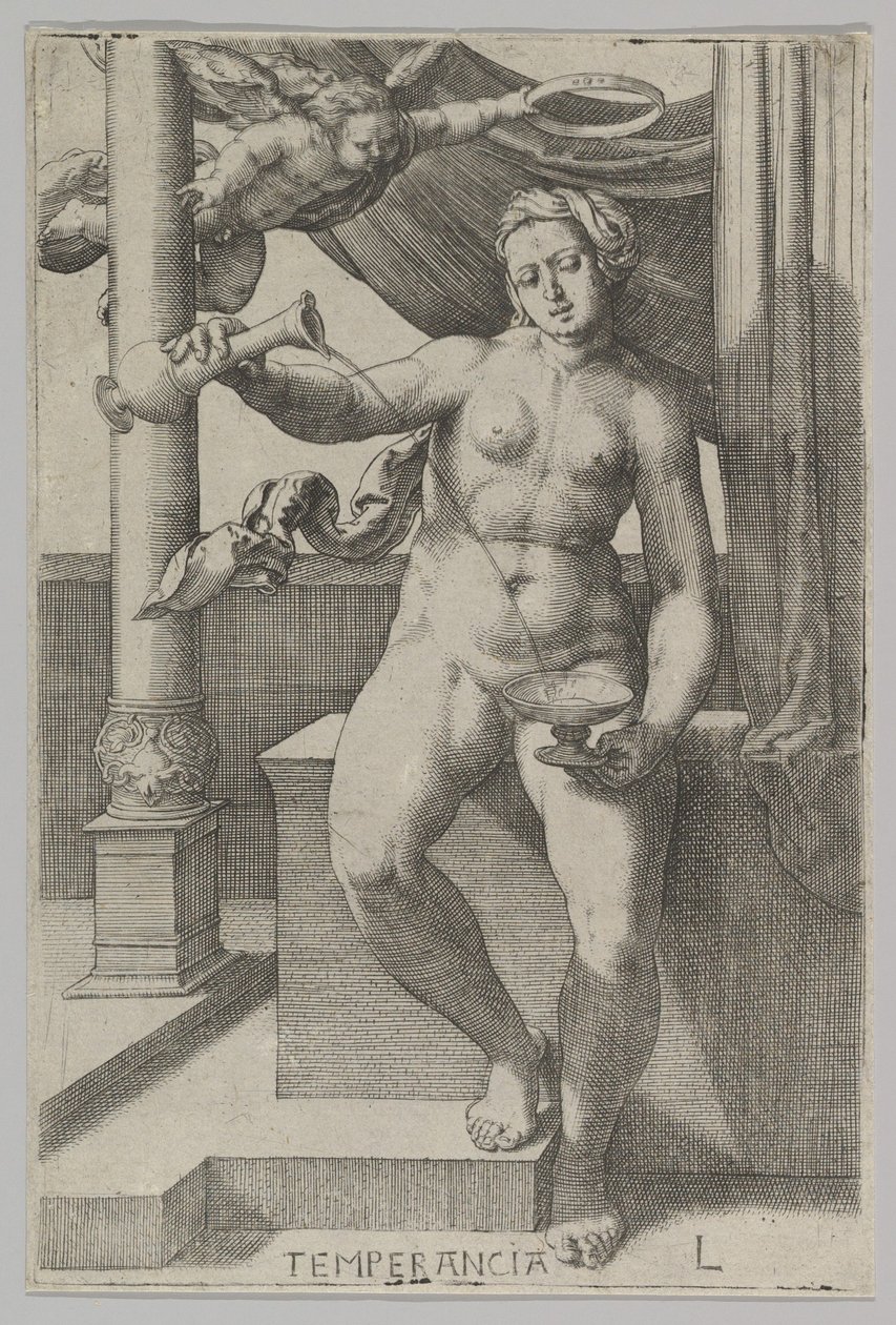 Temperança, da série The Virtues, 1530. de Lucas van Leyden