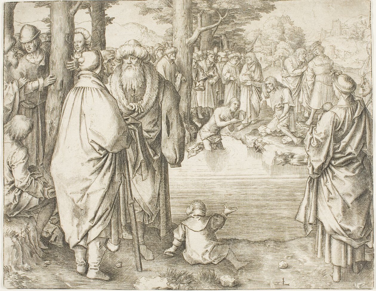O Batismo de Cristo no Rio Jordão de Lucas van Leyden