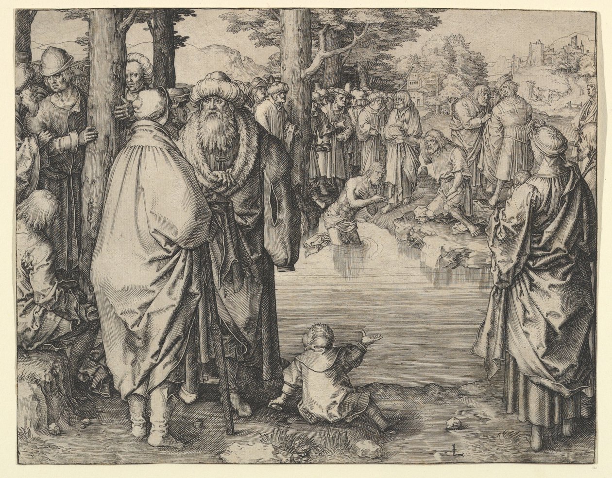 O batismo de Cristo no rio Jordão, ca. 1510 de Lucas van Leyden