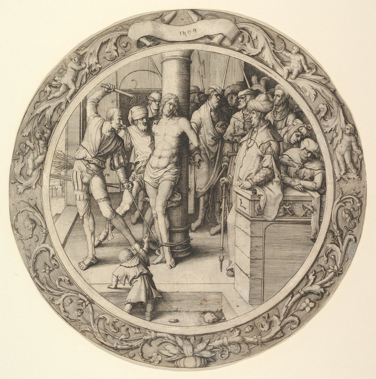 A flagelação, da paixão circular, 1509. de Lucas van Leyden