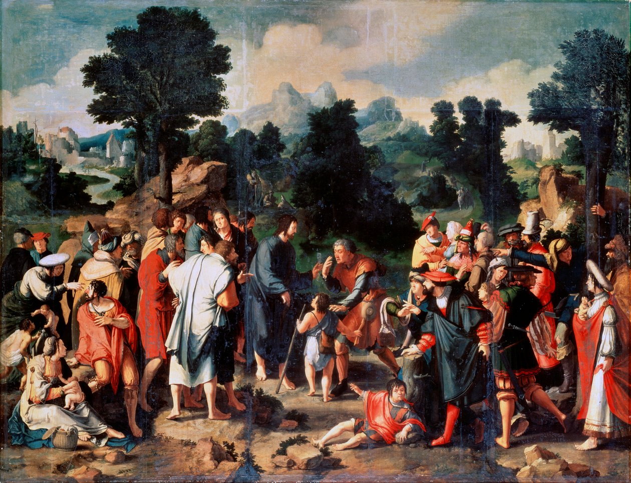 A cura do cego de Jericó, painel Central, 1531. de Lucas van Leyden
