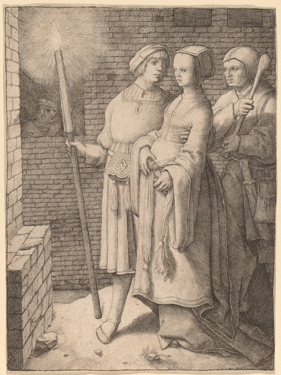O homem com a tocha e uma mulher seguida por um tolo de Lucas van Leyden