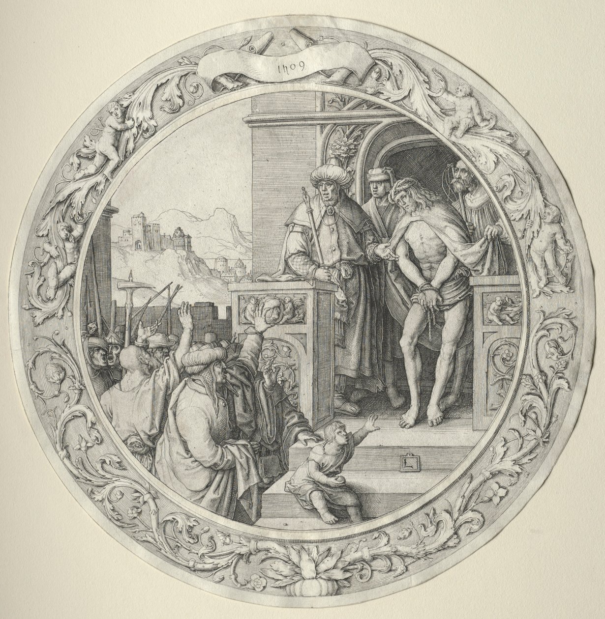 A Paixão Redonda: Cristo Apresentado ao Povo, 1509. de Lucas van Leyden