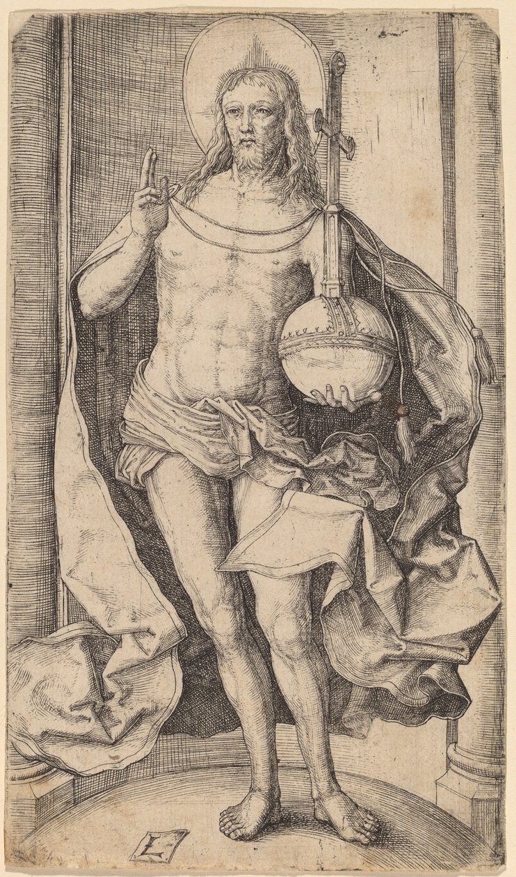 O Salvador de pé com o globo e a cruz na mão esquerda de Lucas van Leyden